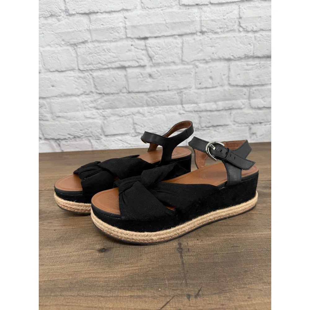 Naturalizer Berry Black Espadrille Platform Sandals Size 10 Beachy Boho Coastal